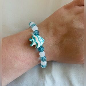 Handmade Light Blue Quartz and White Glass Fish Bracelet